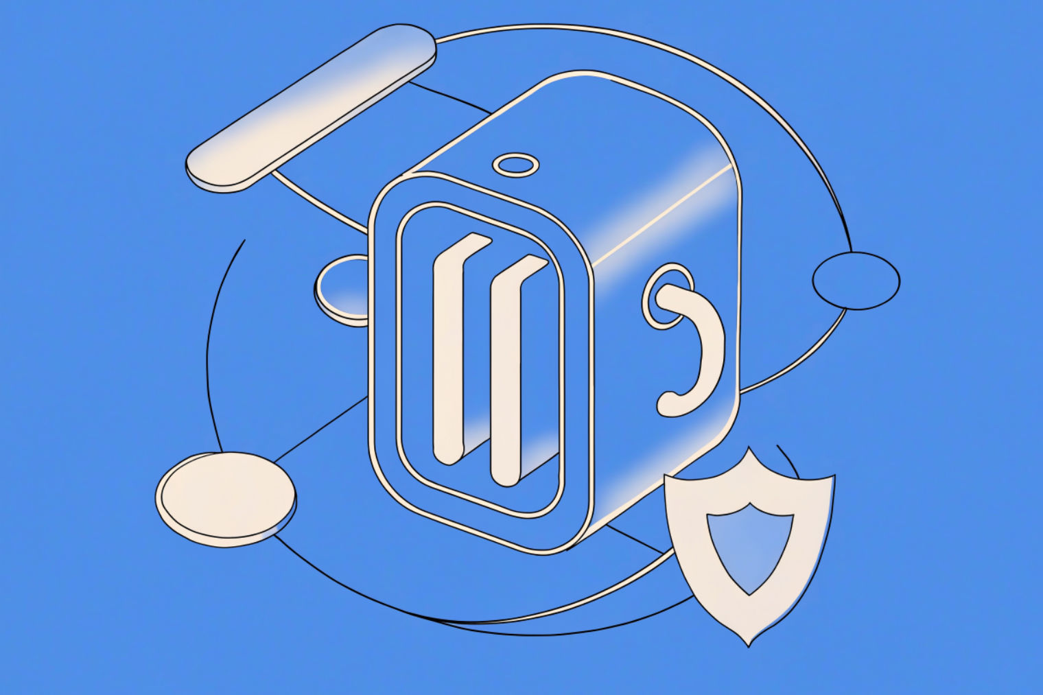 A secure vault with blockchain nodes and a shield representing anonymity.