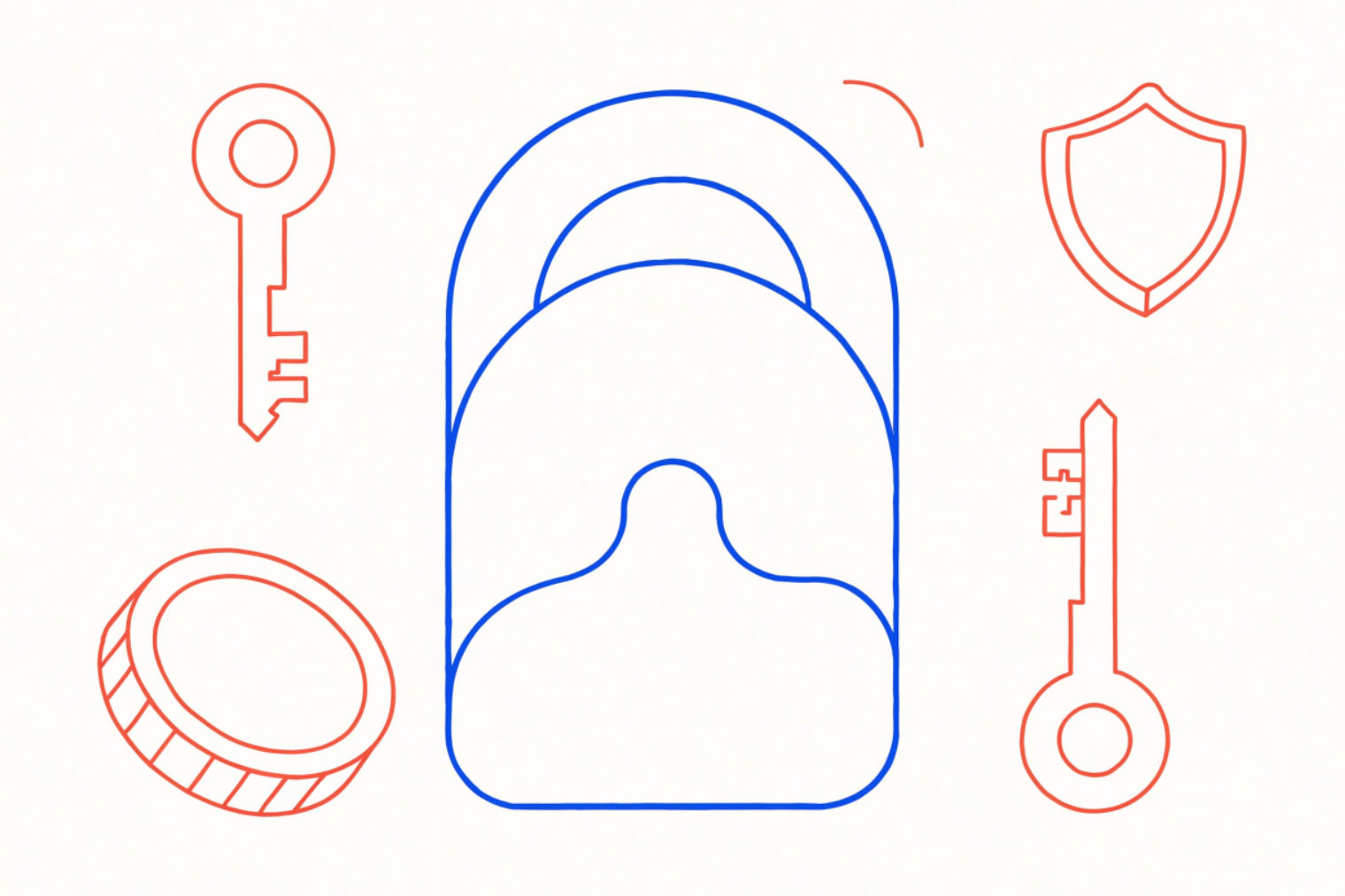 abstract wallet icon surrounded by cryptographic symbols